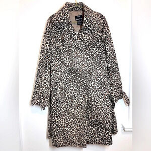 NWT Dennis Basso Animal Print Leopard Trench Coat Brown M